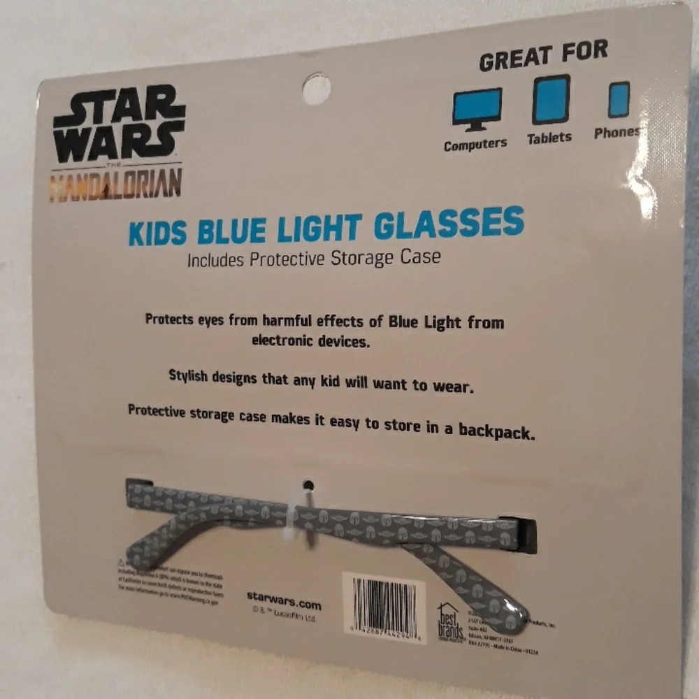 Star Wars Mandalorian Kids Blue Light Glasses with Case Black Grogu Baby Yoda